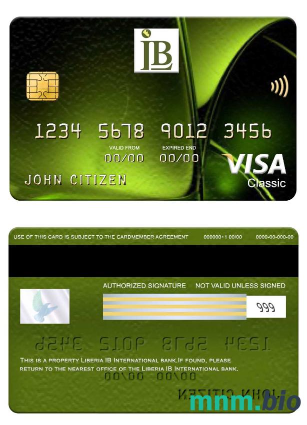 Liberia IB International Bank visa klasyczny karta przykład w formacie PSD